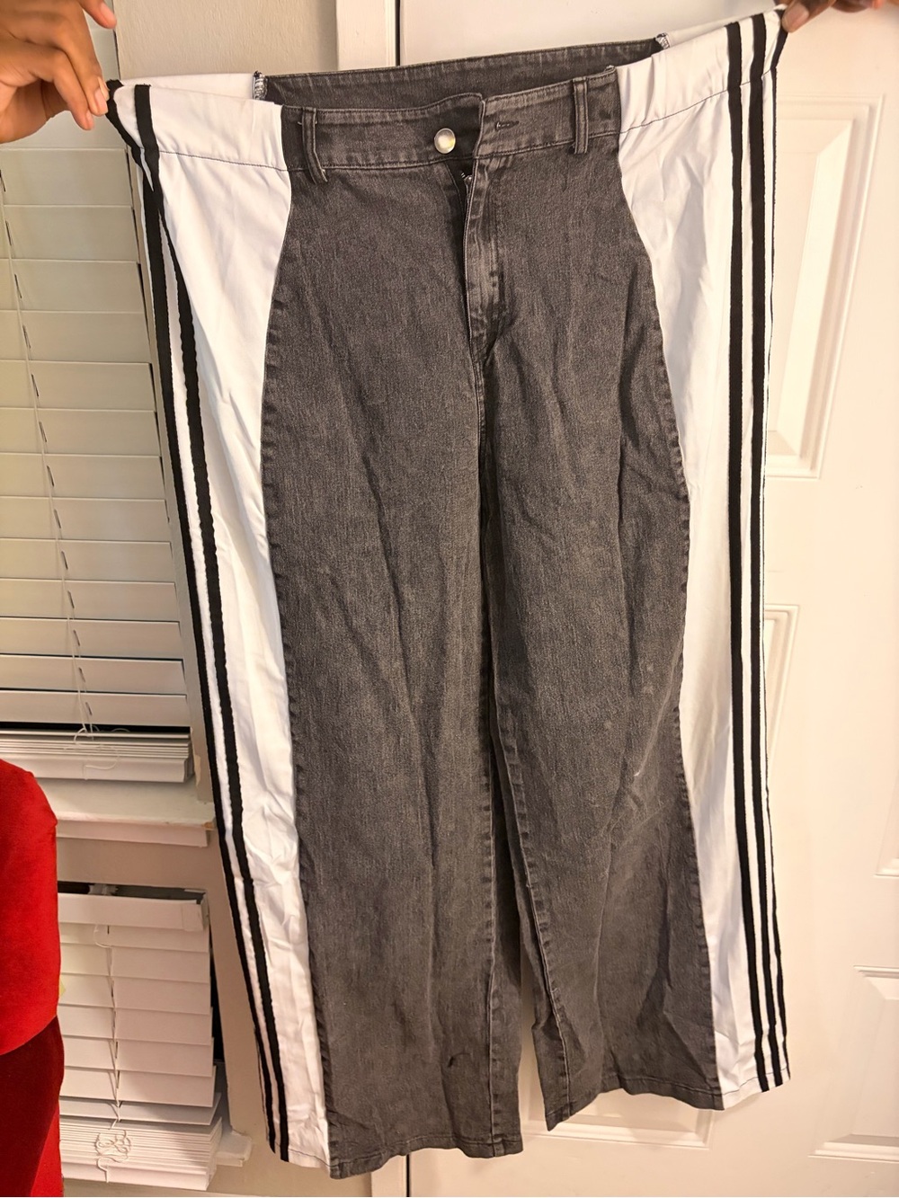 adidas Black and White Side-Stripe Straight Jeans